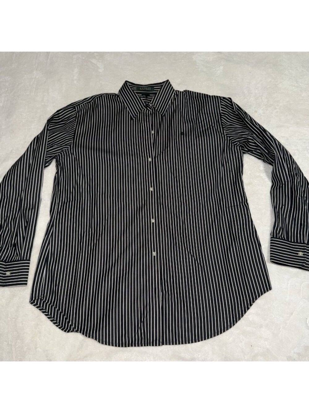 Lauren Ralph Lauren Women’s L Black White Stripe Button Front Cotton Shirt